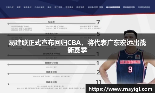 易建联正式宣布回归CBA，将代表广东宏远出战新赛季