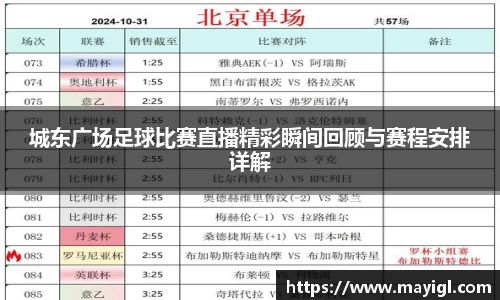 城东广场足球比赛直播精彩瞬间回顾与赛程安排详解