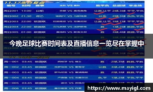 今晚足球比赛时间表及直播信息一览尽在掌握中